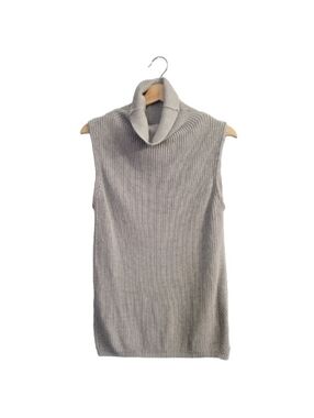BABATON Sleeveless Ribbed Silk Blend Turtleneck Sweater - Sz S Gray Minimalist